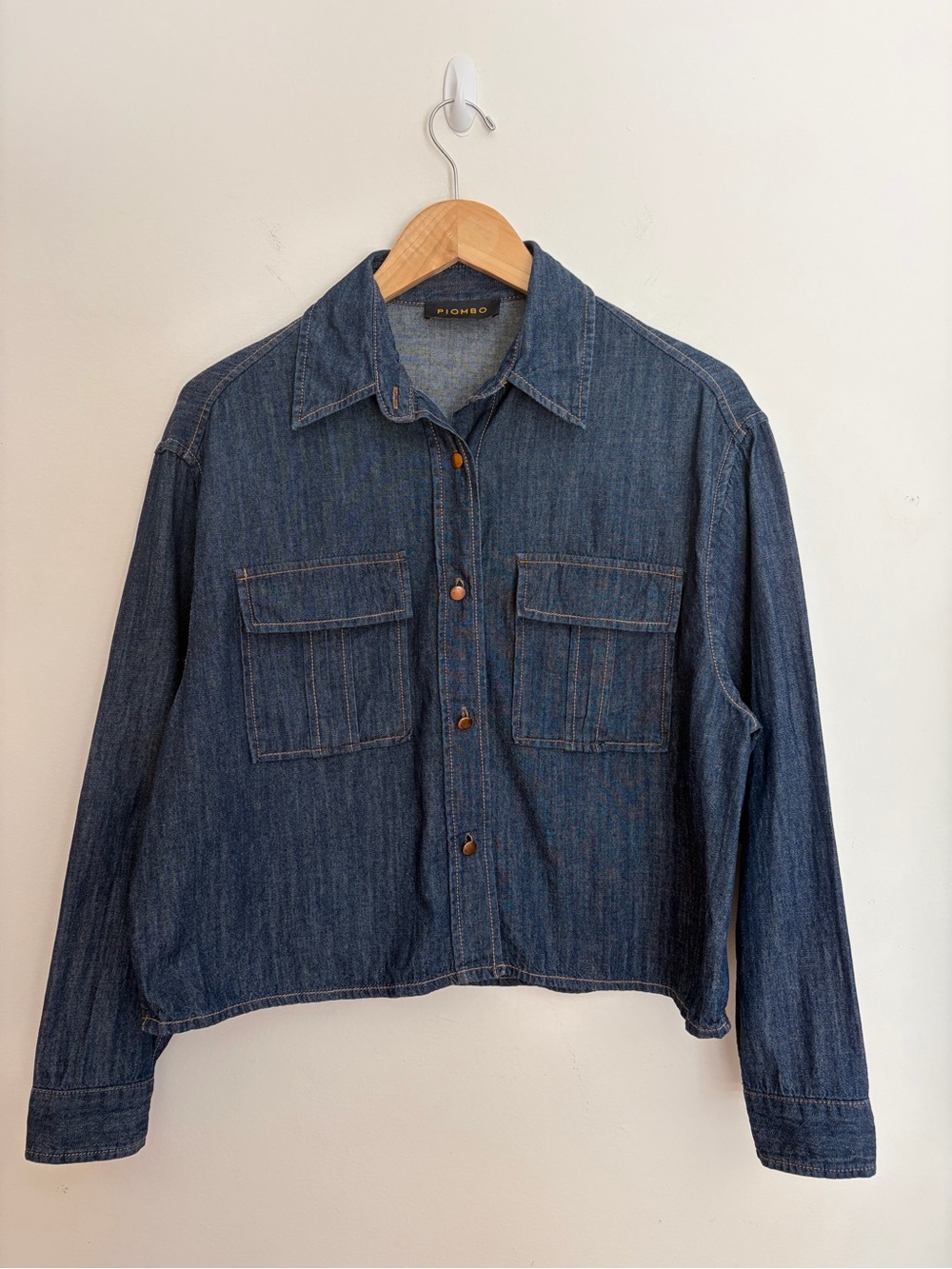 Cropped Denim Button-down Shirt